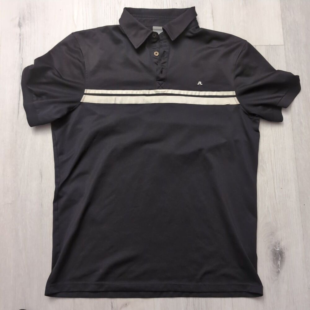 J.Lindeberg Polo Mens Medium Black Jlindeberg Logo Stripe Breathable J Lindeberg